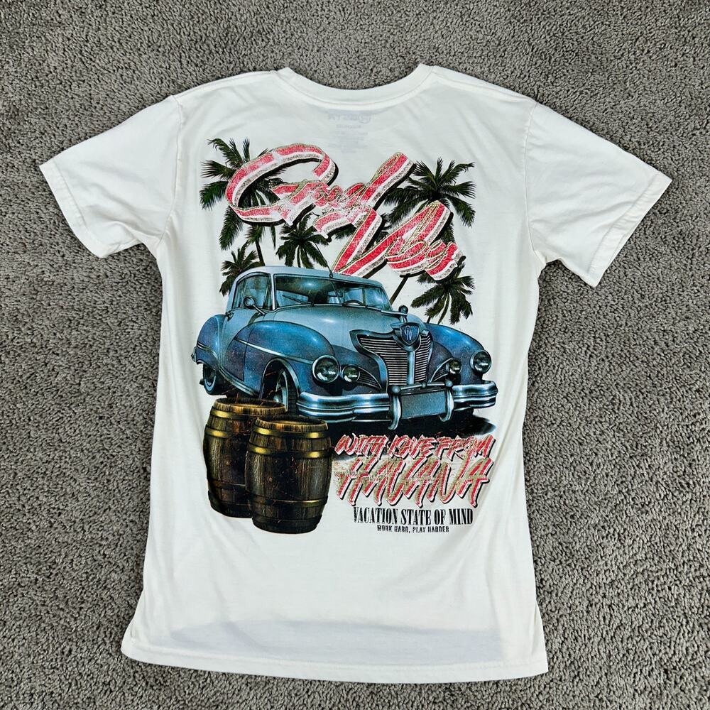 RGSTR Shirt Mens Medium Beige Good Vibes Love From Havana Short Sleeve READ